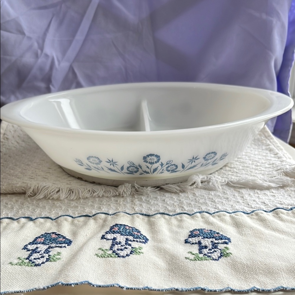Vintage Glasbake blue floral